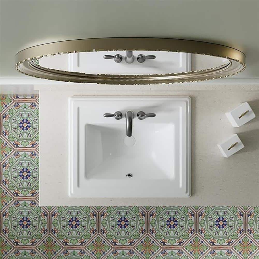 Dekorman 17.6'' White Ceramic Rectangular Bathroom Sink with Overflow