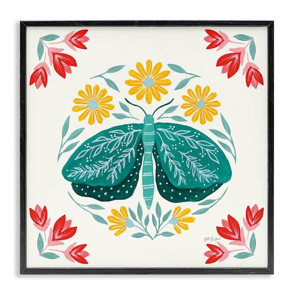 Stupell Industries Green Folk Butterfly by Yvette St. Amant Black Framed Animal Giclee Art Print 17 in. x 17 in.