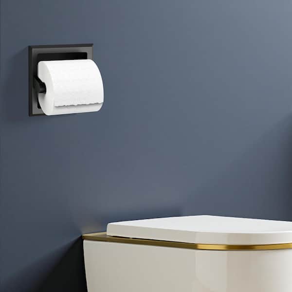 POKIM Matte Black Recessed Toilet Paper Holder - Stainless Steel In-Wall Mount For Bathroom, Holds Mega Rolls - View #5
