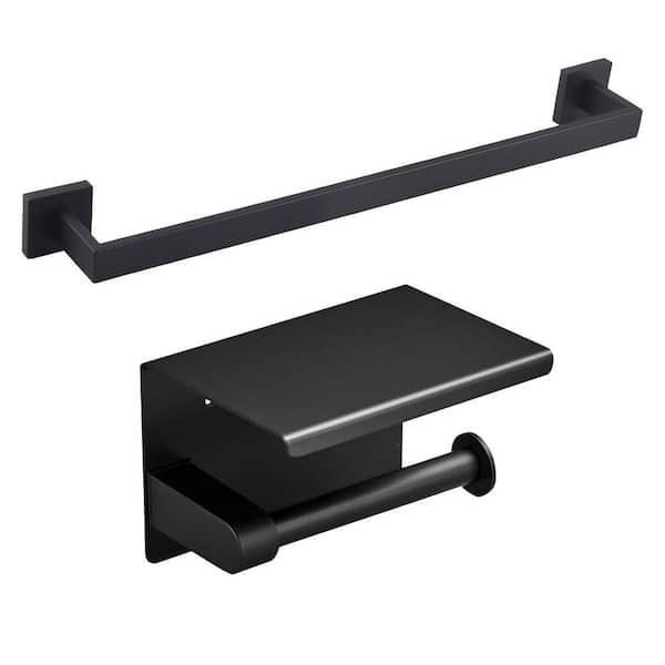 Bathroom Hardware Set 2-Pieces with Towel Bar, Toilet Paper Holder Bath Accessories Set Wall Mounted in Matte Black