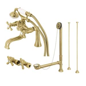 Vintage 3-Handle Deck Mount Claw Foot Tub Faucet with Supply Line and Drain in Brushed Brass