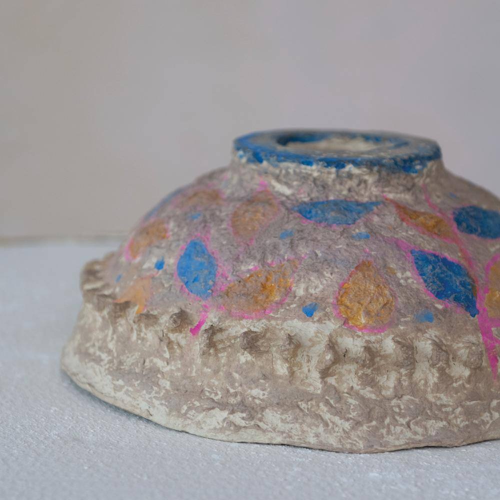 Hand Painted Multicolor Vintage Paper Mache Decorative Bowl