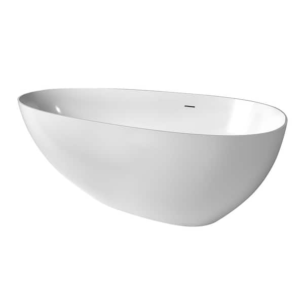 Luxury 71 in. x 35.5 in. Stone Resin Soaking Bathtub with Center Drain in Gloss White