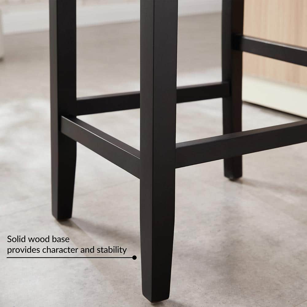Black and Gray Upholstered Counter Height Stools with Wood Base, Set of 2
