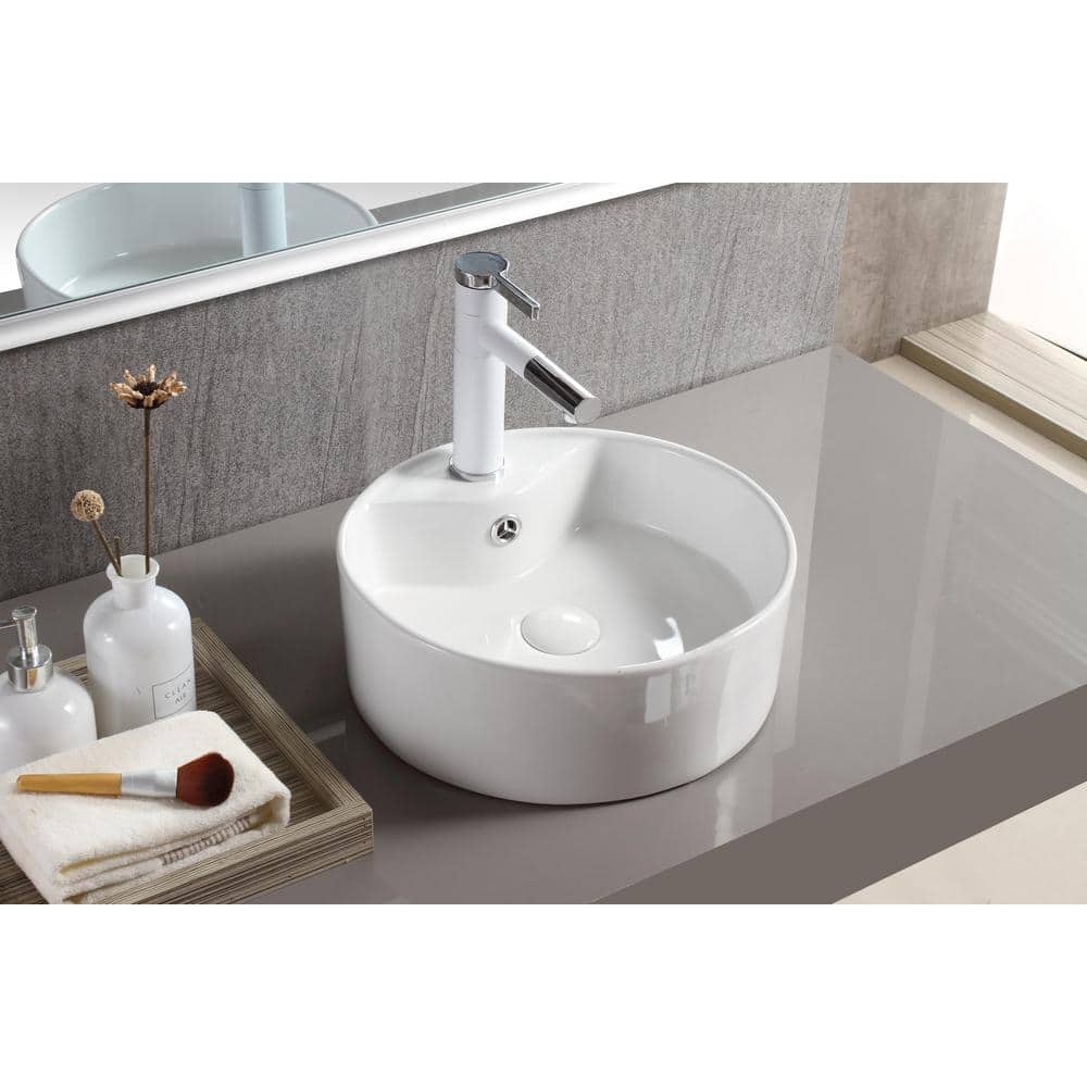 Elanti 15'' White Porcelain Circular Bathroom Sink