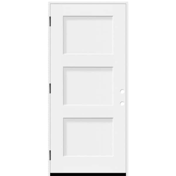 Legacy 36 in. x 80 in. 3P Equal Shaker RHOS Unfinished White Fiberglass Prehung Front Door w/4-9/16 Jamb