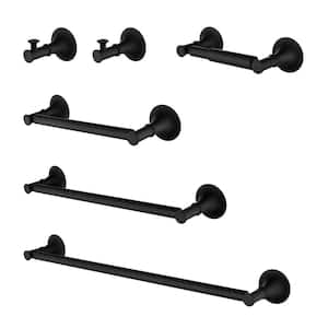 6-Piece Brass Bath Hardware Set with Toilet Paper Holder, Towel Bar Rack, Hand Towel Holder, Towel Hooks in Matte Black