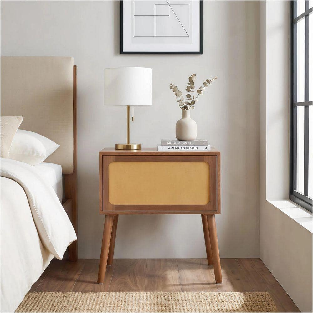 Qualler Walnut Rotating Hidden Compartment Nightstand with Wood