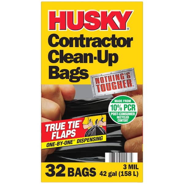 Husky 42 Gal. Heavy-Duty Contractor Clean-Up Bags with 10% PCR (32-Count)  HKR42WC032B - The Home Depot