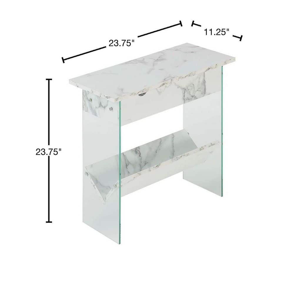 SoHo Modern White Faux Marble Flip Top End Table with Charging Station
