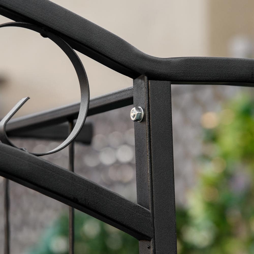 Matte Black Metal Garden Arch Arbor with Scrollwork