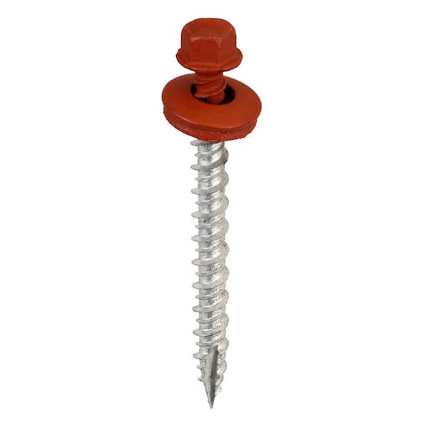 #9 x 2 in. 1/4 in. Hex Head metal-to-wood Screw in Barn Red (Bag of 250)