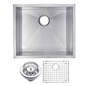 Undermount Stainless Steel 23 in. Single Bowl Kitchen Sink with Strainer and Grid in Satin