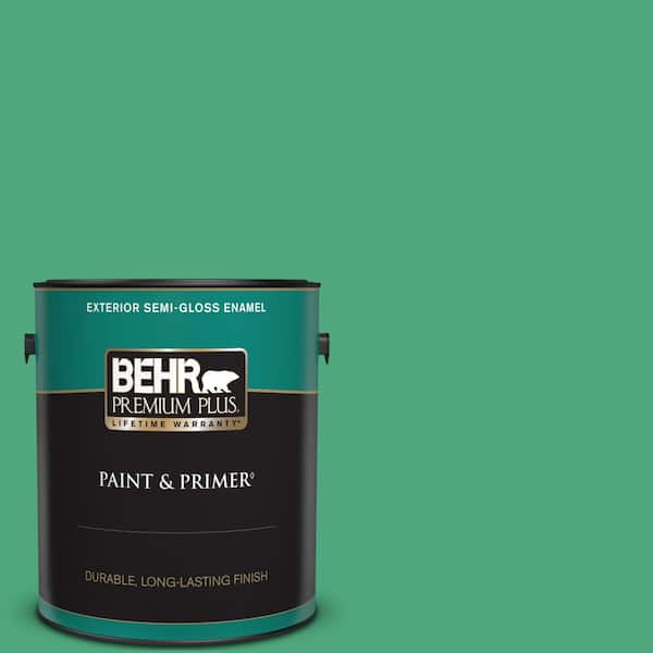 BEHR PREMIUM PLUS 1 gal. #P420-5 Shamrock Green Semi-Gloss Enamel Exterior Paint & Primer