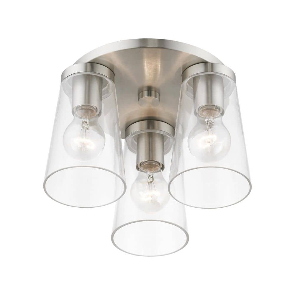 Cityview Brushed Nickel 3-Light Flush Mount with Clear Glass