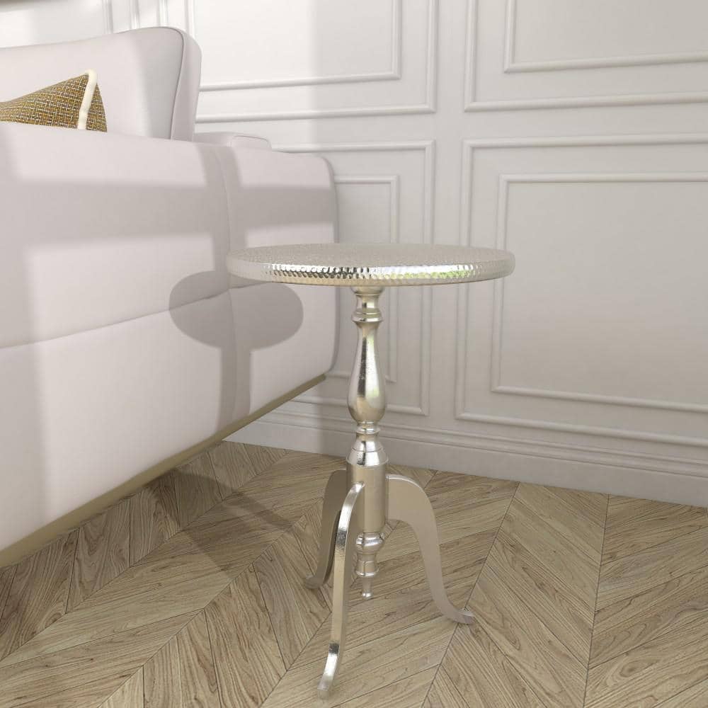 Elegant Silver Aluminum Round Pedestal Accent Table - 15" x 22"
