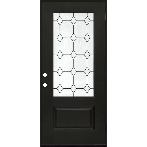 Regency 36 in. x 80 in. 3/4L Marquise Glass LHOS Onyx Stain Fiberglass Prehung Front Door with 6-9/16 Jamb