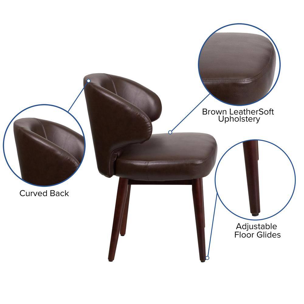 Walnut-Legged High-Back Brown LeatherSoft Reception Chair
