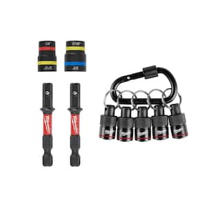 2-Pc SHOCKWAVE 2-In-1 Magnetic Nut Driver Set w/ 5-Pc Hex Bit Holder & Carabiner