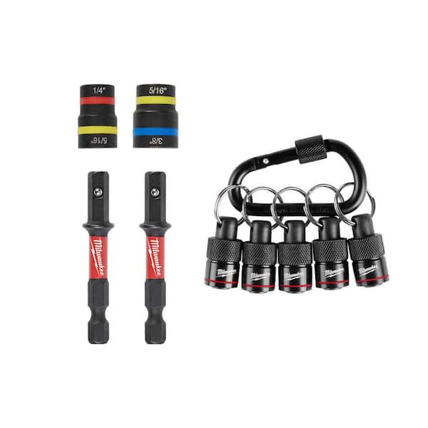 SHOCKWAVE Impact-Duty 2-In-1 Alloy Steel Magnetic Nut Driver Set (2-Piece) with 5-Piece Hex Bit Holder with Carabiner