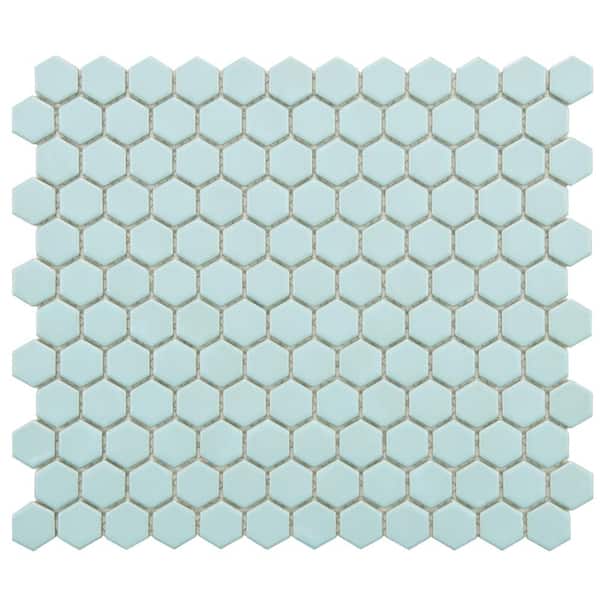 Merola Tile Metro Hex Matte Light Blue 10-1/4 in. x 11-3/4 in. x 5 mm Porcelain Mosaic Tile (8.56 sq. ft./case)