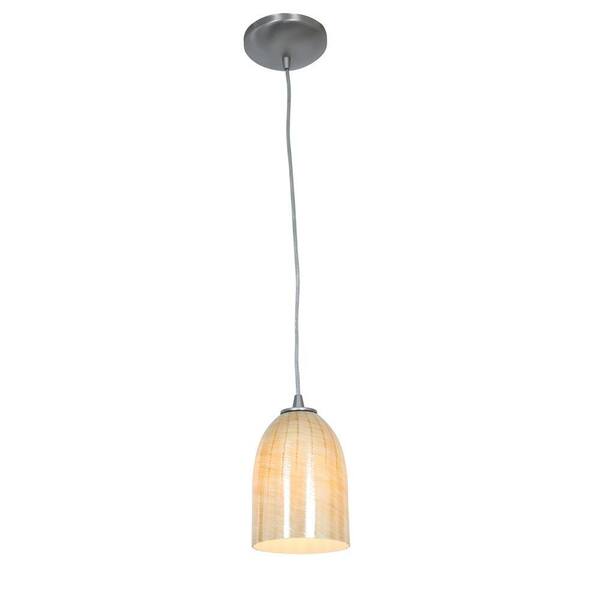 Access Lighting Bordeaux 1-Light Brushed Steel Metal Pendant with Wicker Amber Glass Shade