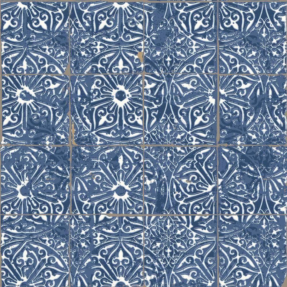 Cobalt Blue Sea Provincial Tile Vinyl Matte Peel and Stick Wallpaper price history on PriceWatchPro
