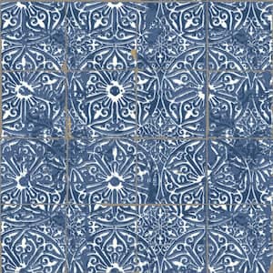 Cobalt Blue Sea Provincial Tile Vinyl Matte Peel and Stick Wallpaper