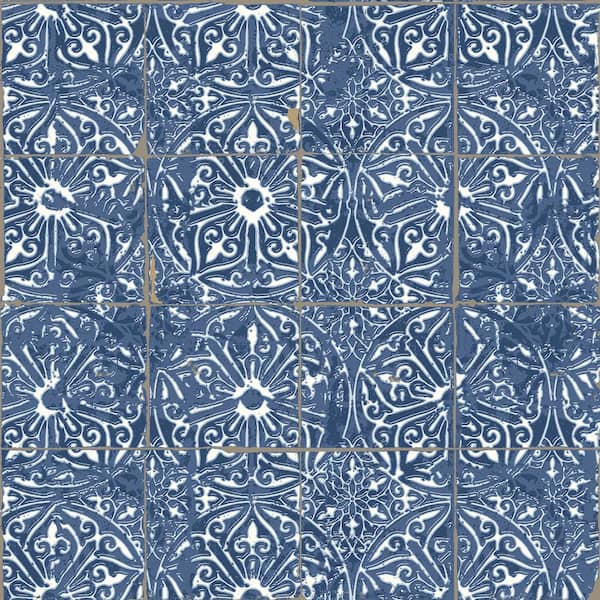 NuWallpaper Cobalt Blue Sea Provincial Tile Vinyl Matte Peel and Stick Wallpaper