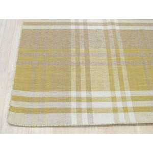 Plaid Yellow 9 ft. x 12 ft. Hand Made Wool Transitional Area Rug
