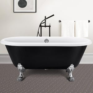 Classic 59 in. Roll Top Acrylic Bathtub Traditional Clawfoot Bathtub in Black with Polished Chrome Drain