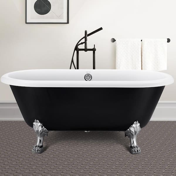Mokleba Classic 59 in. Roll Top Acrylic Bathtub Traditional Clawfoot Bathtub in Black with Polished Chrome Drain
