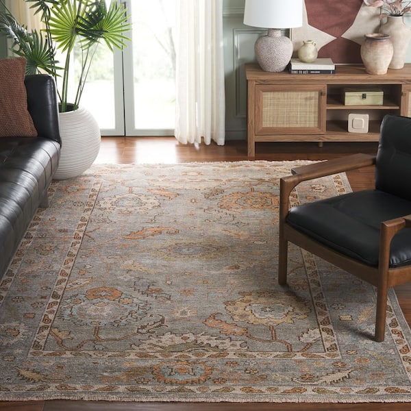 Izmir 6 ft. x 9 ft. Gray/Rust Border Distressed Area Rug