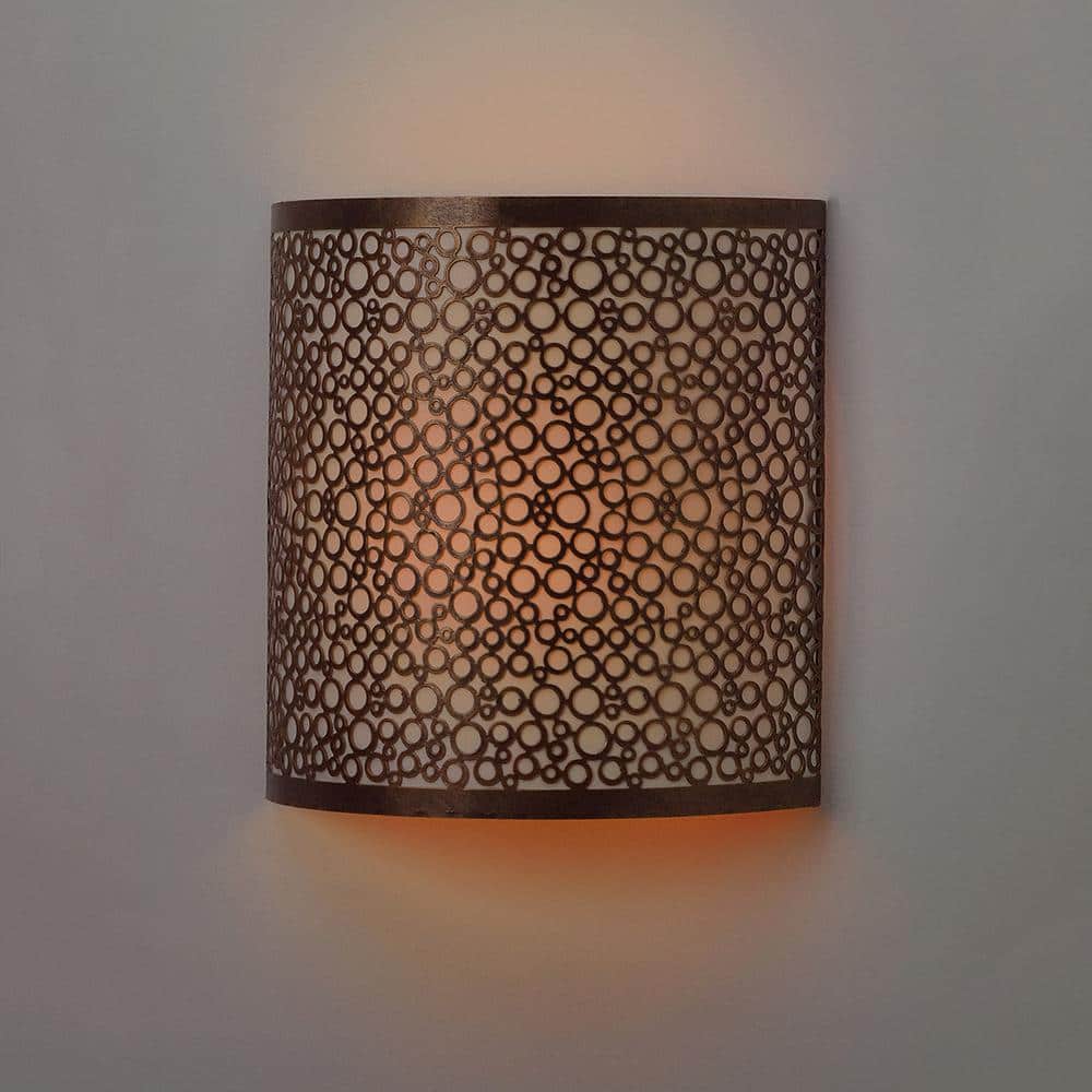 Olita Barrel Wireless Wall Sconce with Circular Bronze Overlay