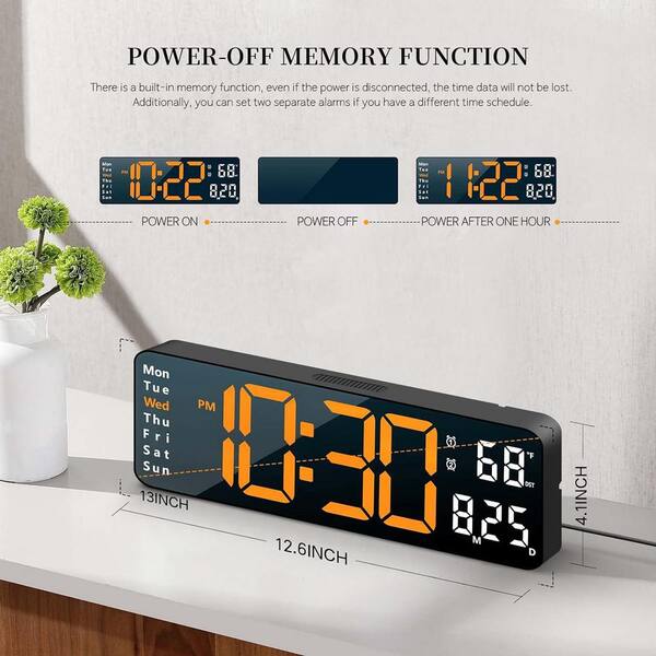 Afoxsos 13 in. Black Case Orange LED Digital Clock Thermoplastic
