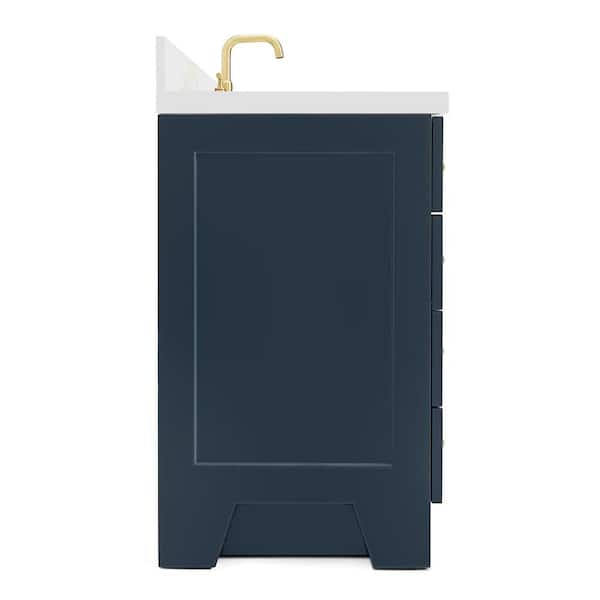 Ariel taylor 43 in. left offset rectangle sink vanity with white quartz  countertop in midnight blue