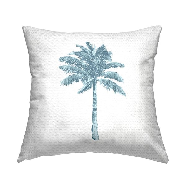 Minimal Blue Palm Tree Blue Square Outdoor Throw Pillow