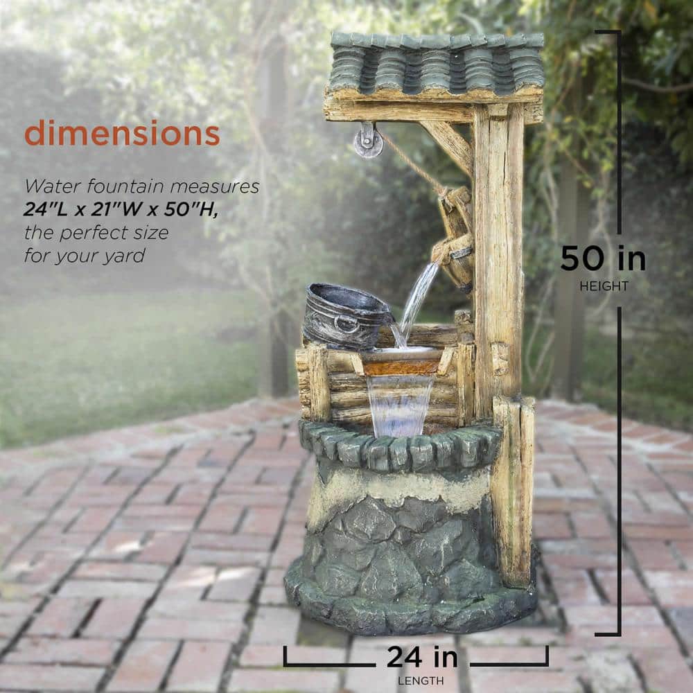 Rustic Polyresin Outdoor Water Well Fountain with LED Lights
