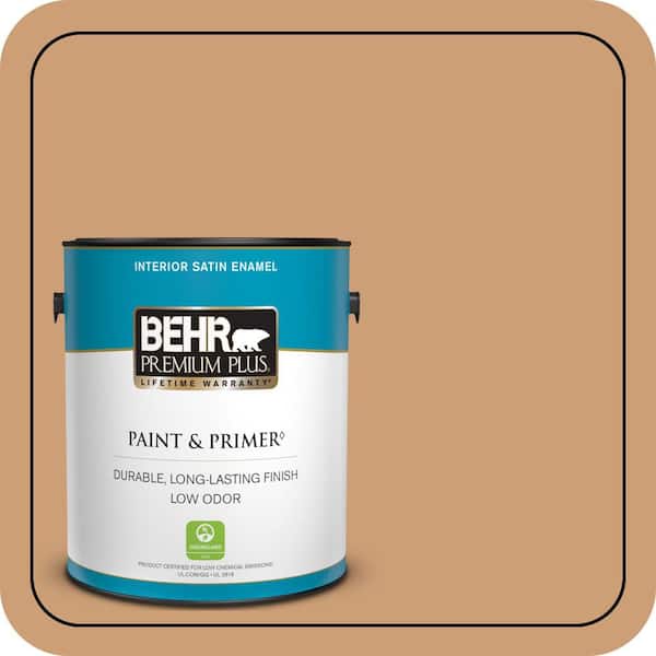 BEHR PREMIUM PLUS 1 gal. #S250-4 Fresh Croissant Satin Enamel Low Odor Interior Paint & Primer