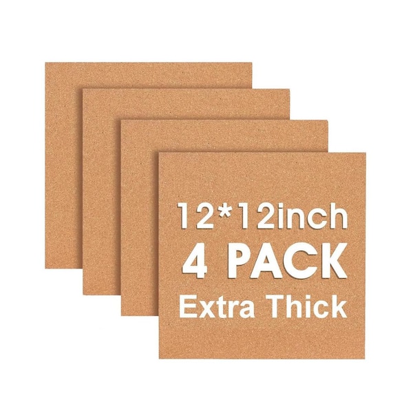 Unbranded 4-Pack Extra Thick 12 x 12 in. Cork Bulletin Board Tiles with Self Adhesive for Home Office Decor Natural 4 Sheets