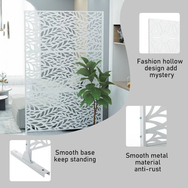 Seafuloy 76 in. H x 47.2 in. W Privacy Screen with Stand Freestanding Outdoor Metal Divider for Garden Backyard (White)