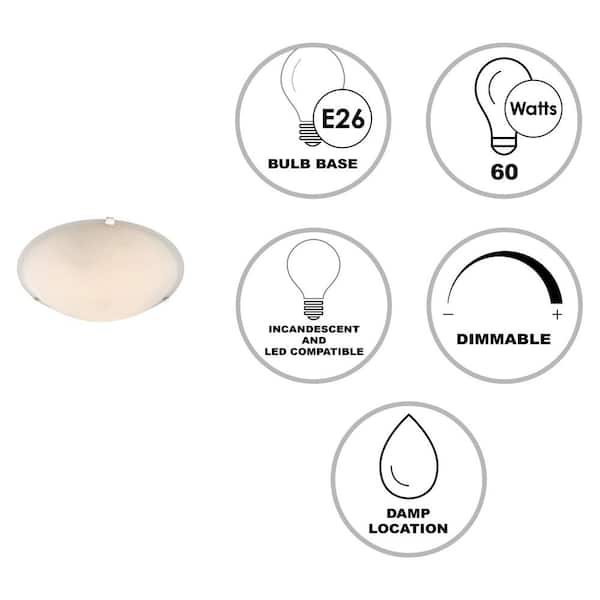 15 in. 3-Light White Flush Mount Ceiling Light Fixture with Marbleized Glass Shade