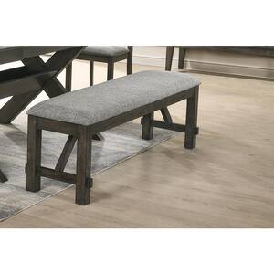New Classic Furniture Gulliver Brown Solid Wood Dining Bench with 60 in. Gray Fabric Seat
