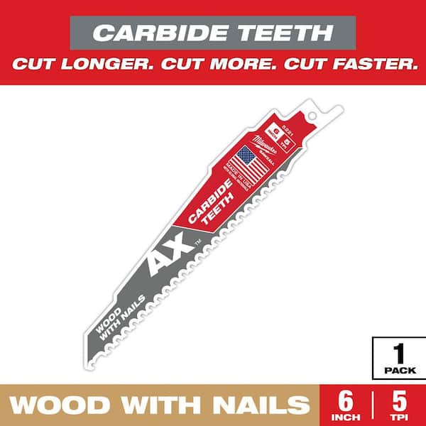 Milwaukee 6 in. 5 TPI AX Carbide Teeth Demolition Nail-Embedded Wood Cutting SAWZALL Reciprocating Saw Blade (1-Pack)