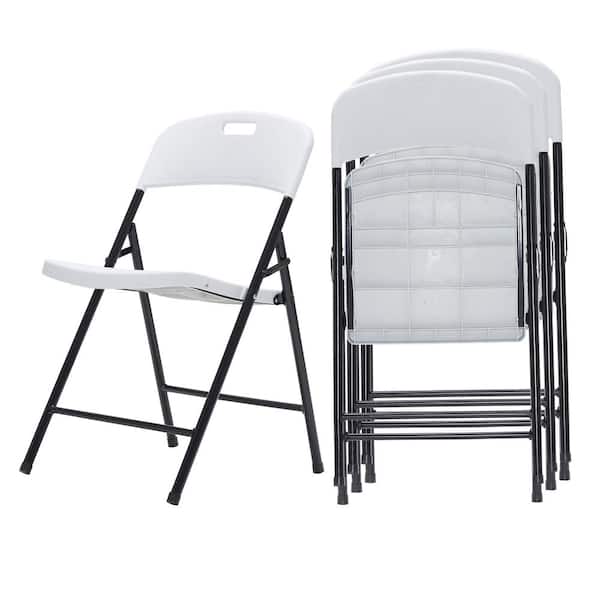Flynama Plastic Portable Seat Metal Frame Outdoor Safe Folding Chair without Cushionin White (4-Pack)