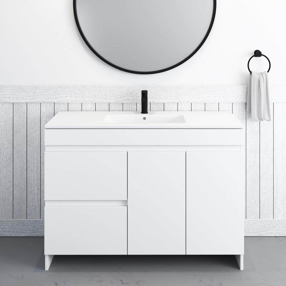 Mace 48 in. W x 20 in. D x 35 in. H Single Sink Bath Vanity Left Side Drawers In White W/Acrylic Integrated Countertop price history on PriceWatchPro