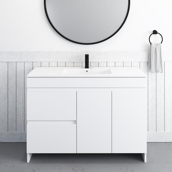 Mace 48 in. W x 20 in. D x 35 in. H Single Sink Bath Vanity Left Side Drawers In White W/Acrylic Integrated Countertop