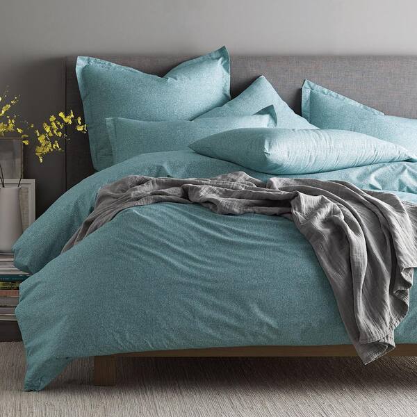 The Company Store LoftHome Maze Teal Geometric Organic Cotton Percale Queen Duvet Cover