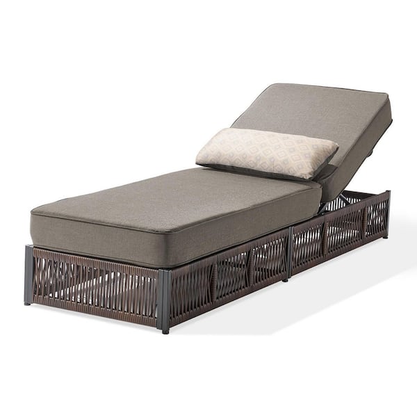 RWoven Brown Wicker Outdoor Chaise Lounge Chairs for Outside Patio Adjustable Backrest Lounger with Gray Cushions