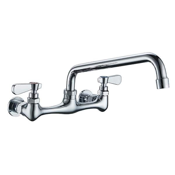 Unbranded Double HandleWall Mount 8 in. Center Commercial Standard Kitchen Faucet with 8 in. Swivel Spout in Polished Chrome